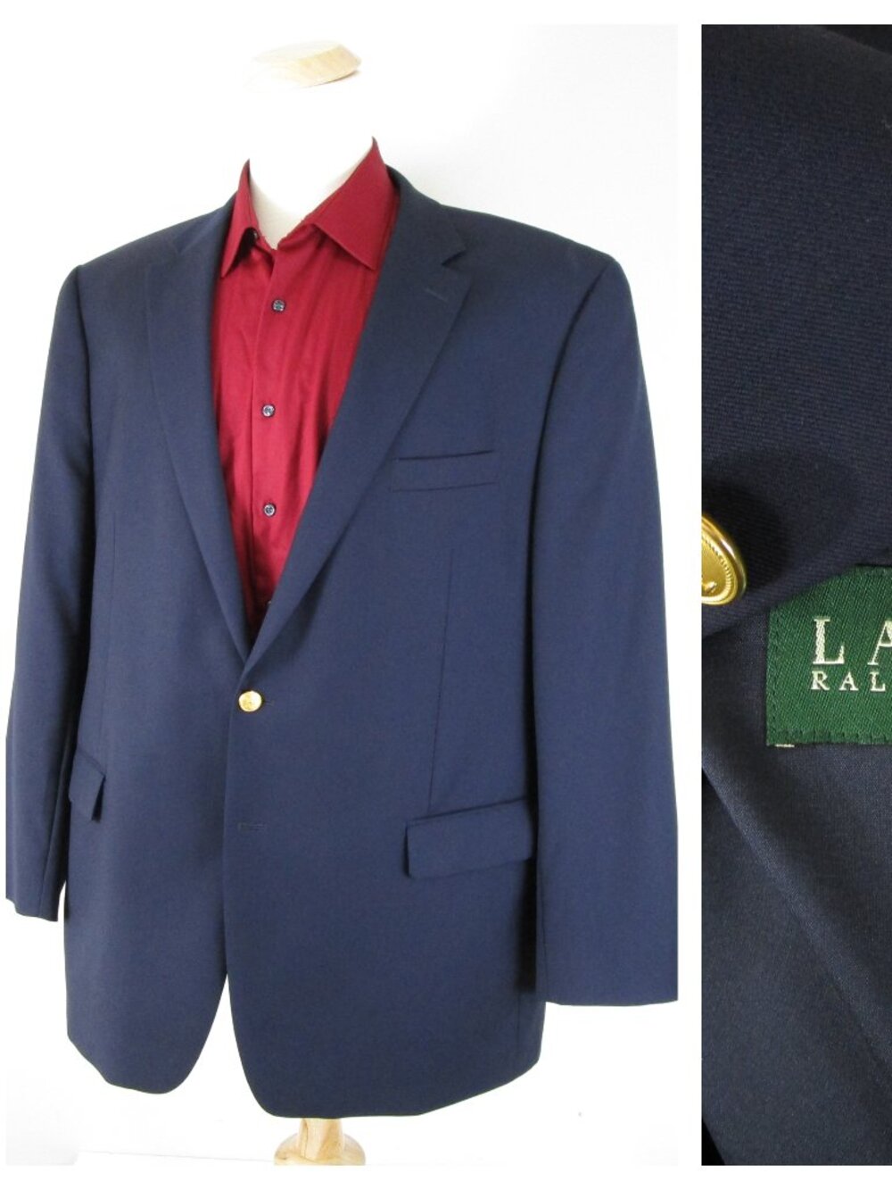 Lauren Ralph Lauren Mens Solid Dark Navy Wool Tweed Blazer Jacket Size 50L